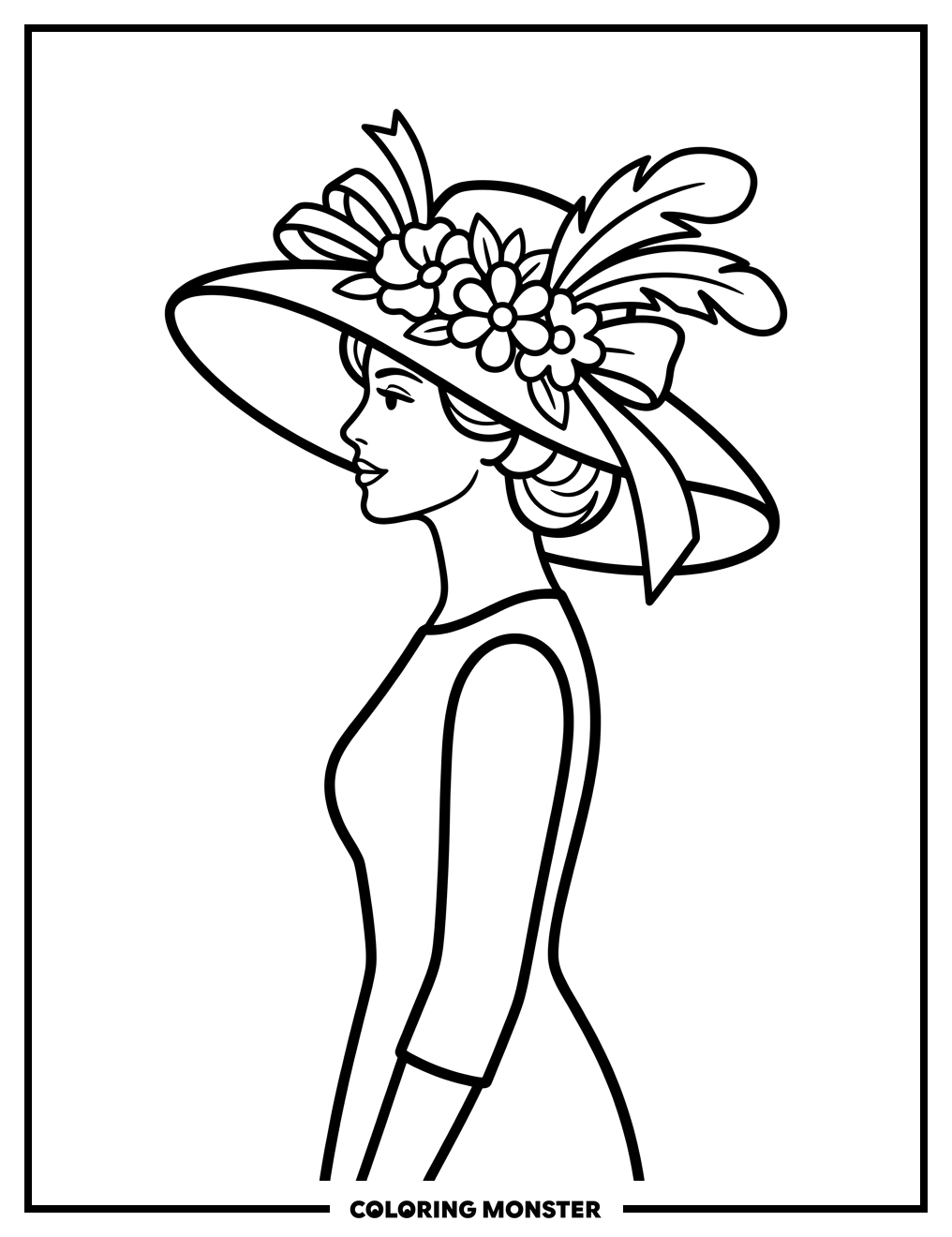 Woman in Elaborate Kentucky Derby Hat Coloring Page
