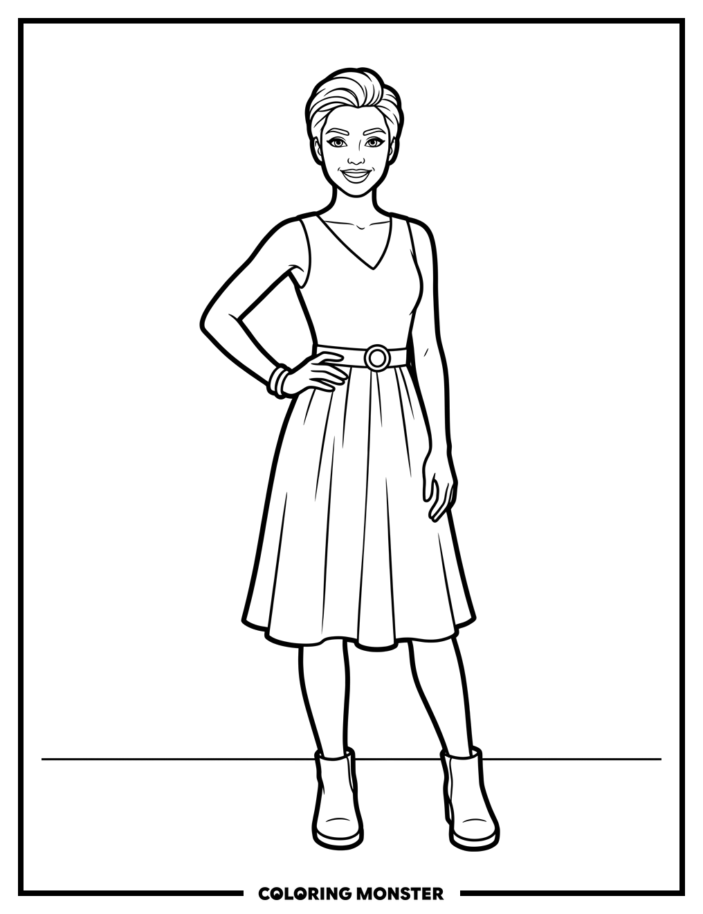 Woman In Modern Dress Posing Coloring Page