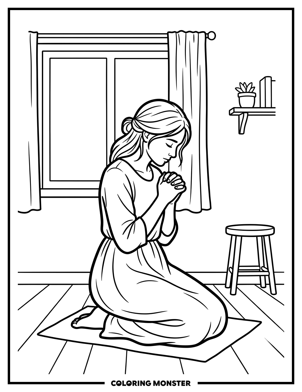 Woman in Prayer Coloring Page