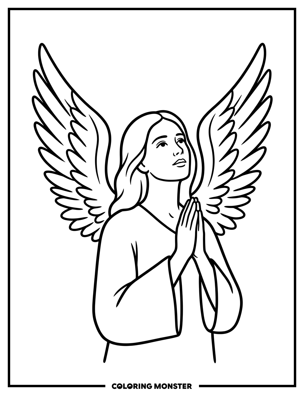 Woman in Prayer with Angel Wings Coloring Page