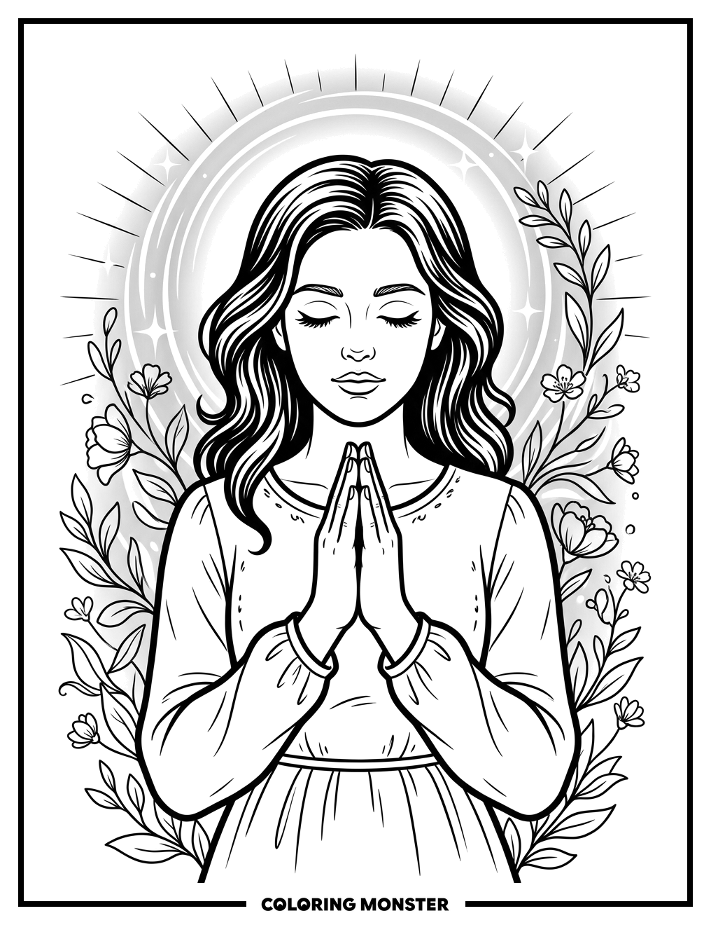 Woman in Prayerful Pose Coloring Page