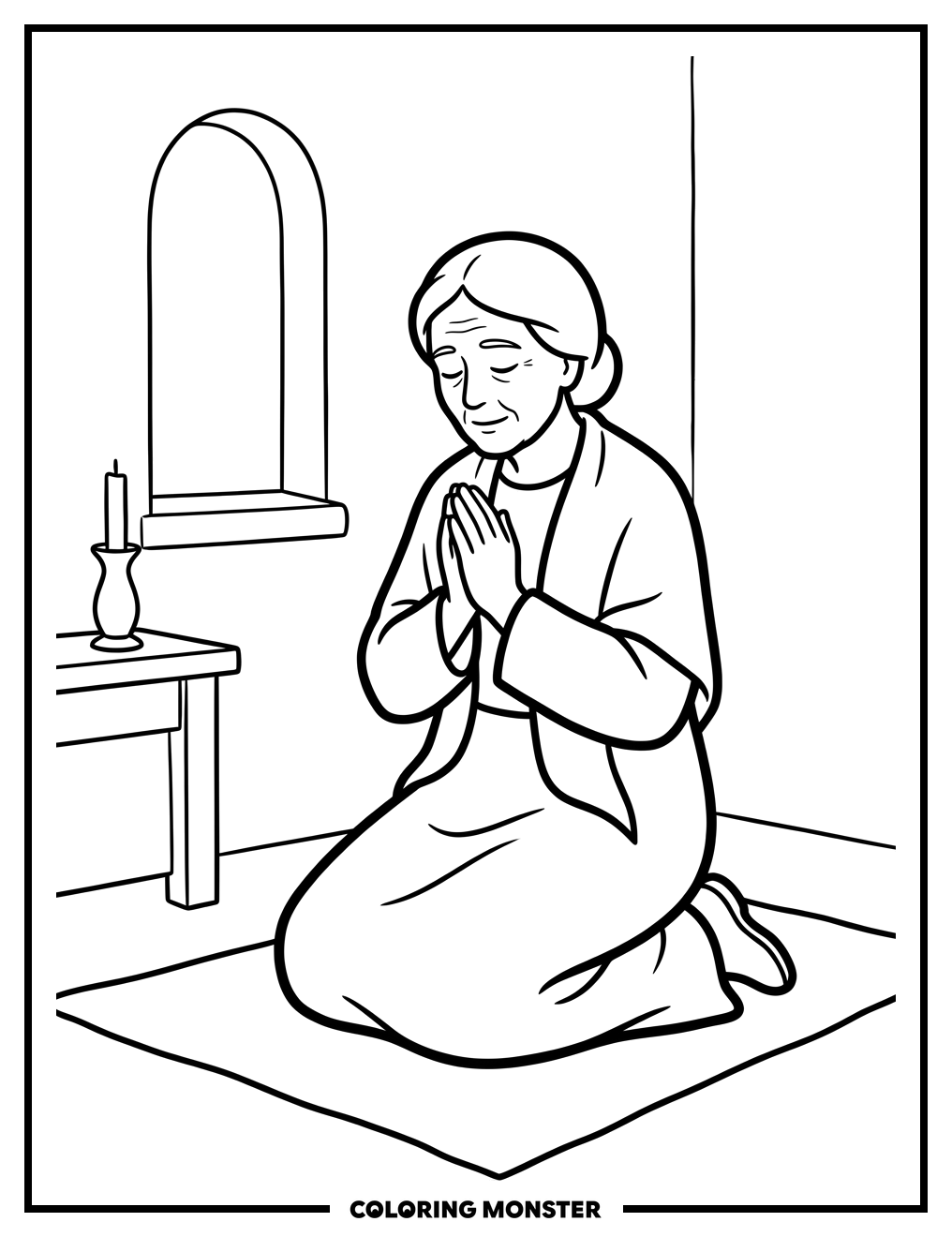 Woman Kneeling in Prayer Coloring Page