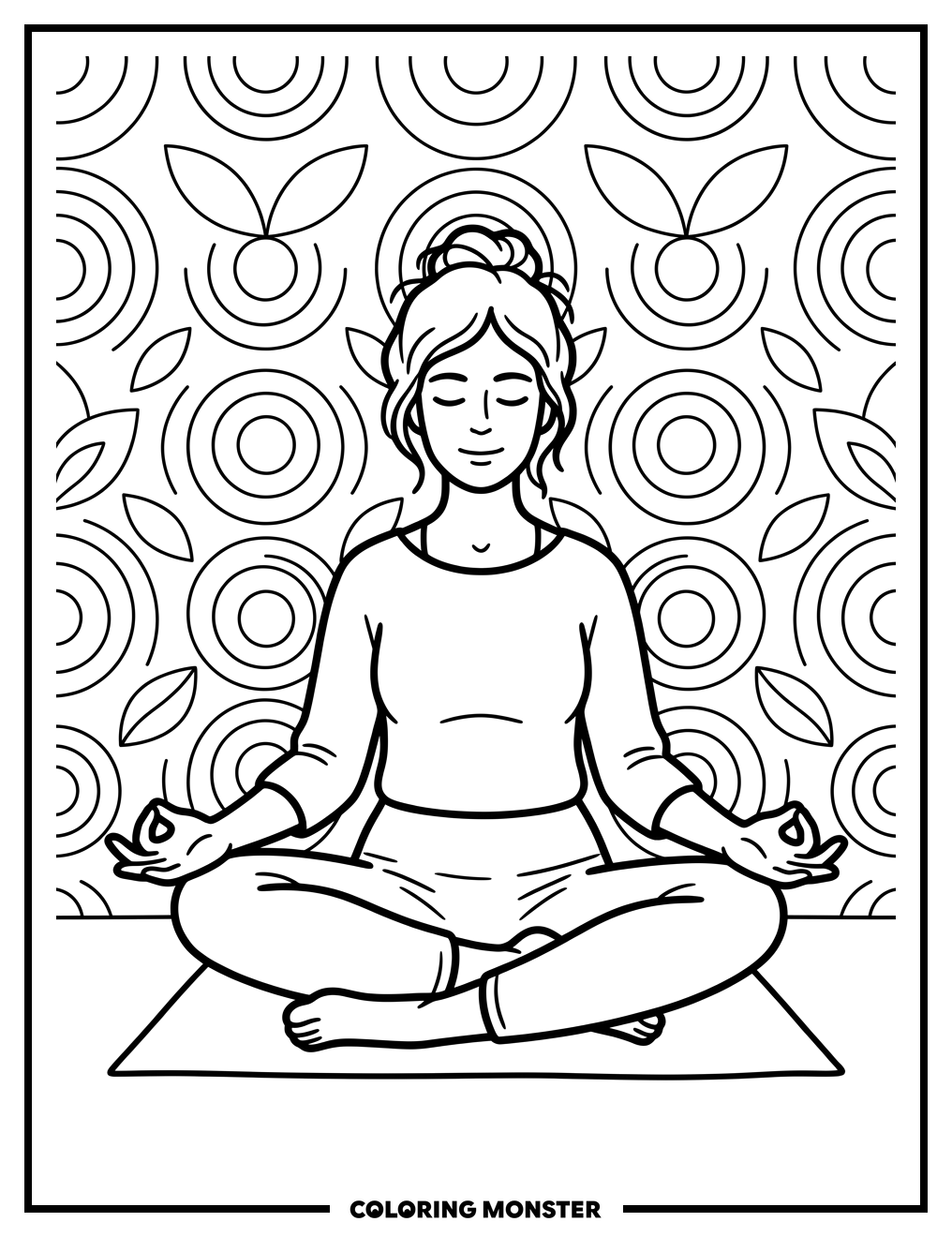 Woman Meditating Peacefully Coloring Page