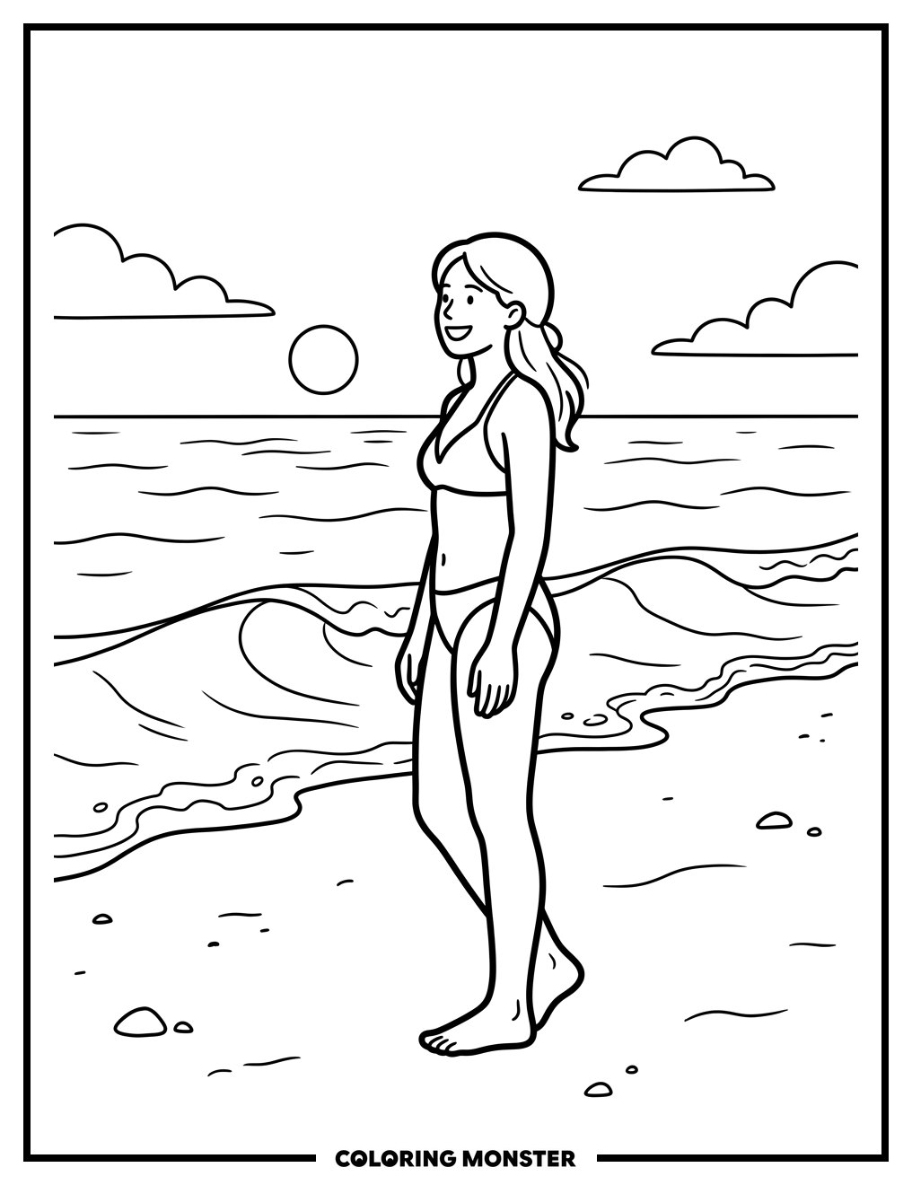 Woman on Sandy Beach Coloring Page