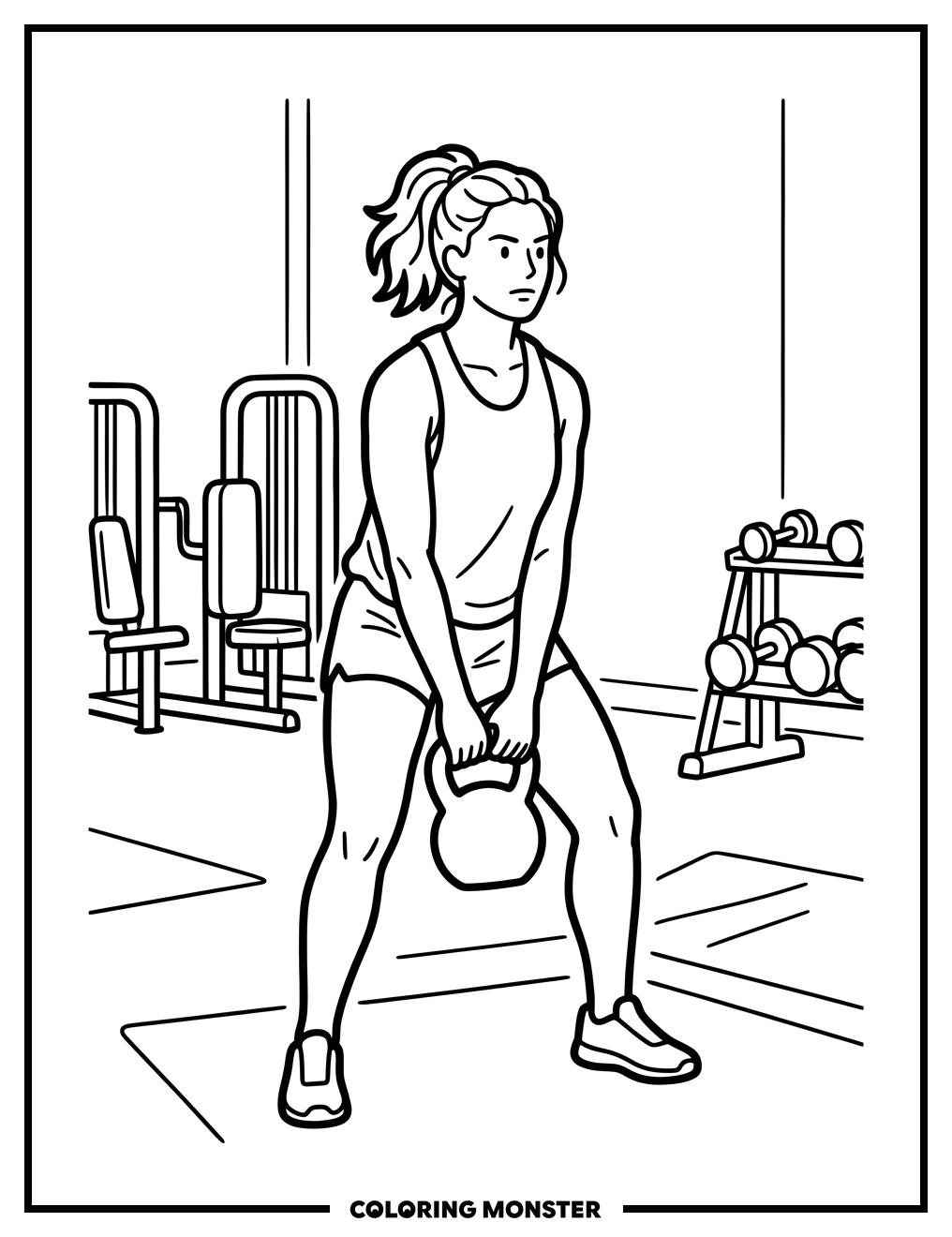 Woman Performing Kettlebell Swing Coloring Page