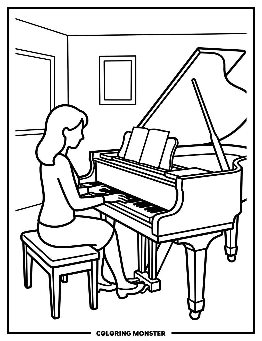 Woman Playing Grand Piano Coloring Page