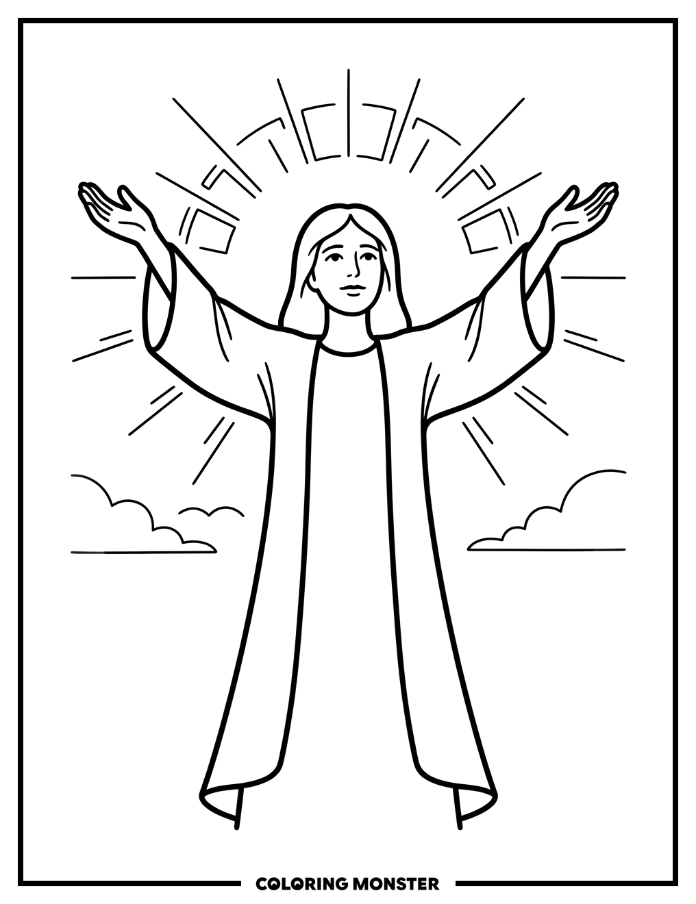 Woman Reaching for Divine Light Coloring Page