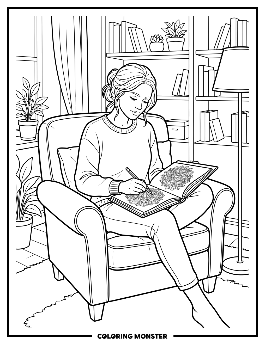 Woman Relaxing With Coloring Book Coloring Page