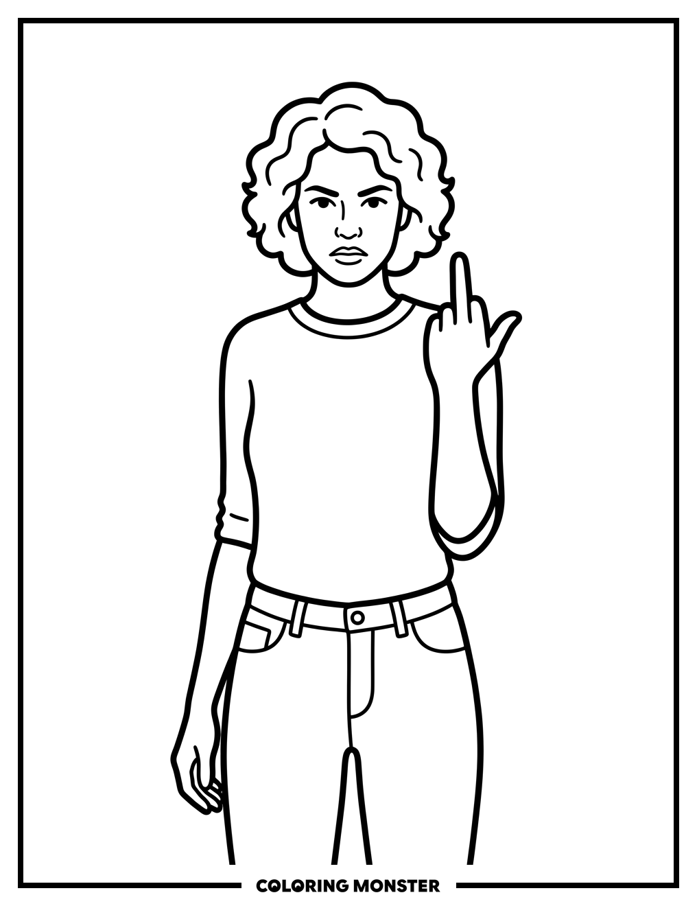 Woman's Defiant Gesture Coloring Page