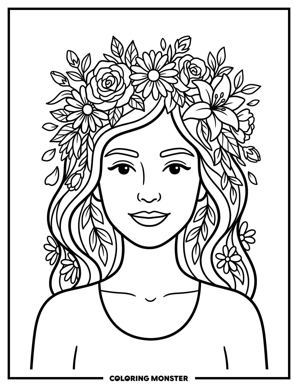 Woman with Flower Crown Coloring Page