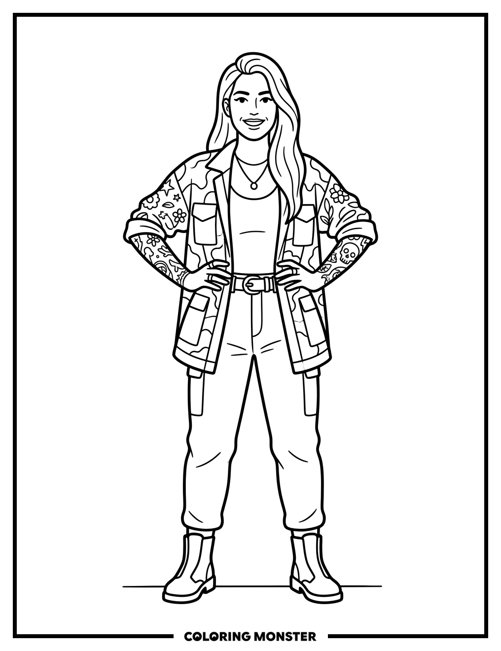 Woman With Tattoo Sleeves Posing Coloring Page