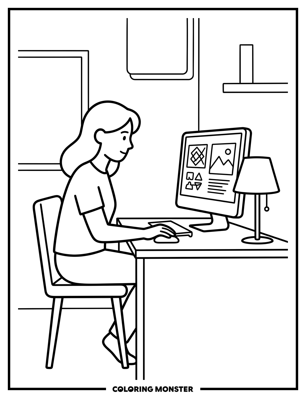 Woman Working With AI Art Coloring Page