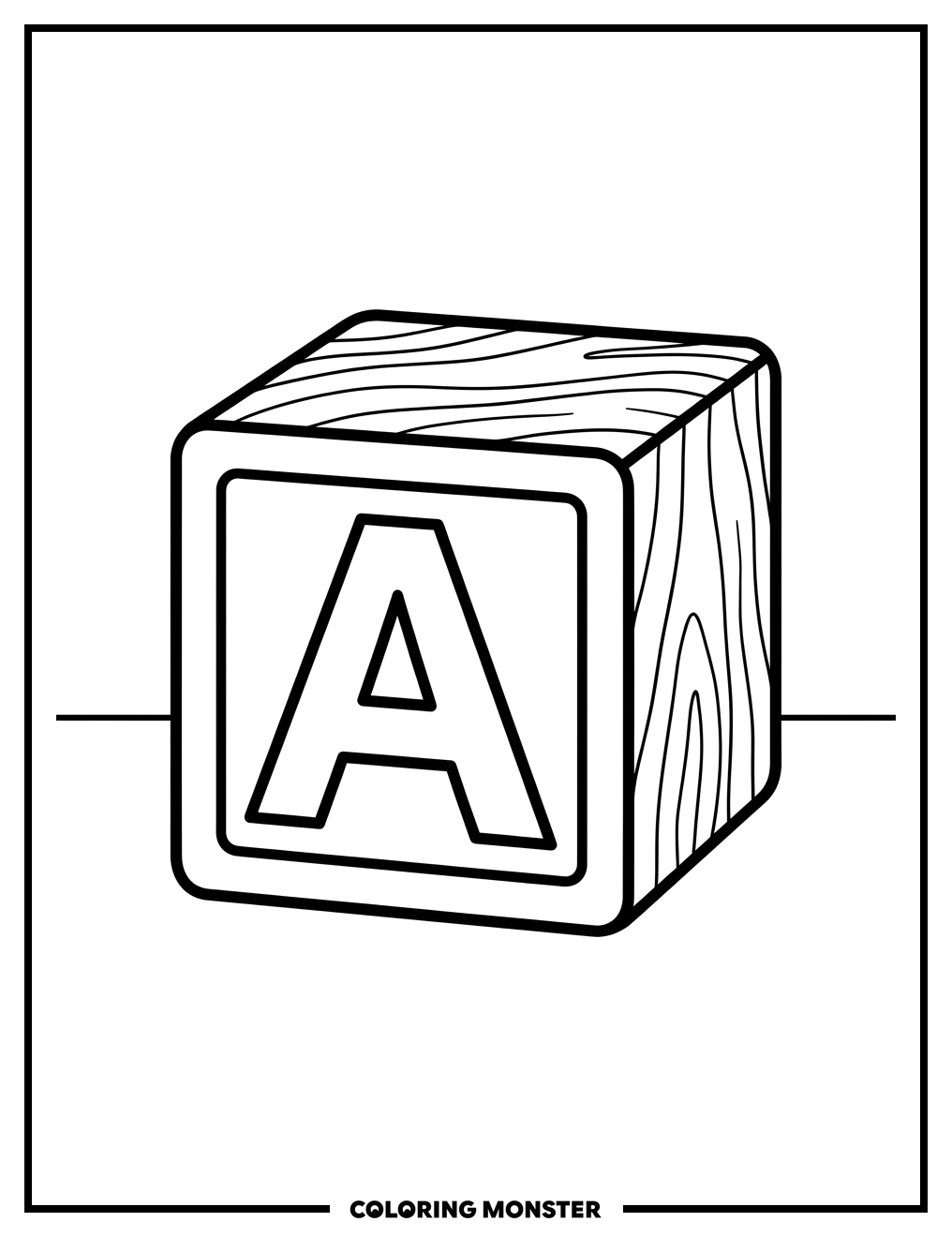 Wooden Block With Letter A Coloring Page