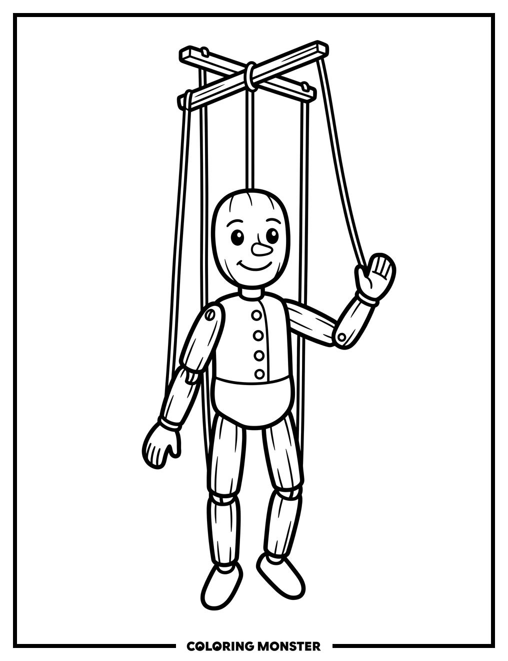 Wooden Puppet Dangling Coloring Page