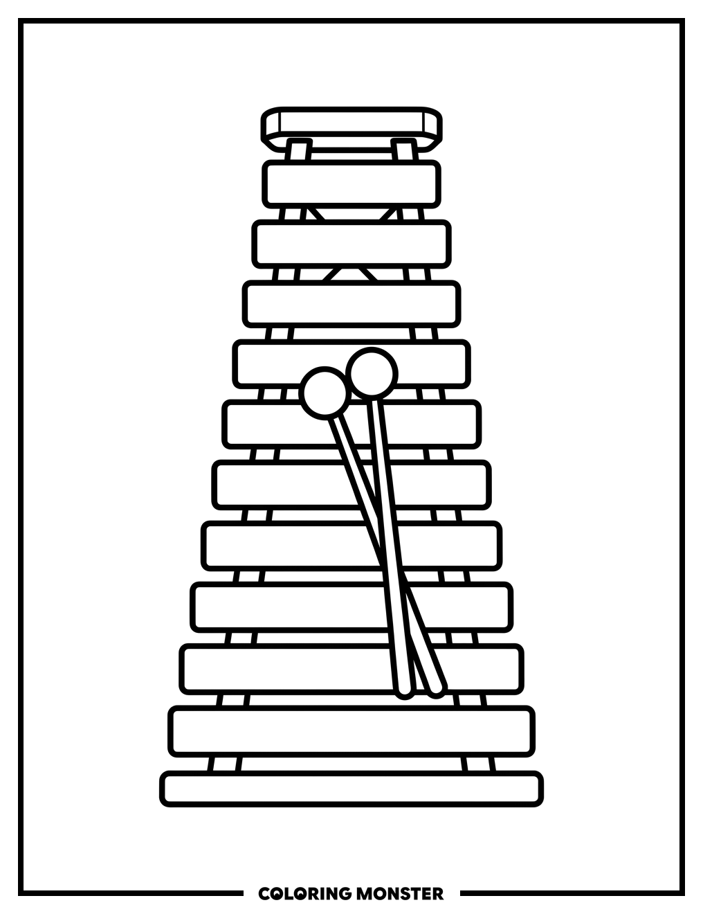 Wooden Xylophone with Mallets Coloring Page
