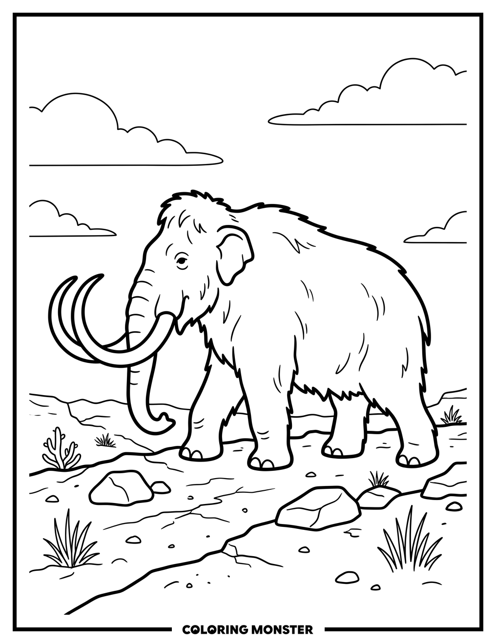 Woolly Mammoth in Desert Coloring Page