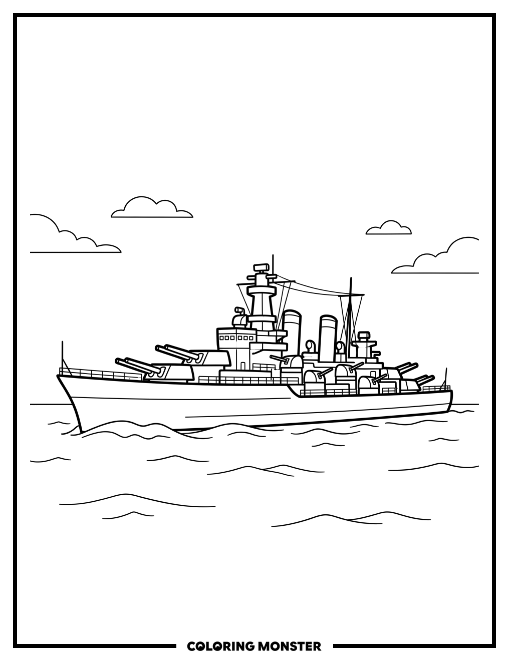World War 2 Battleship Sailing Coloring Page