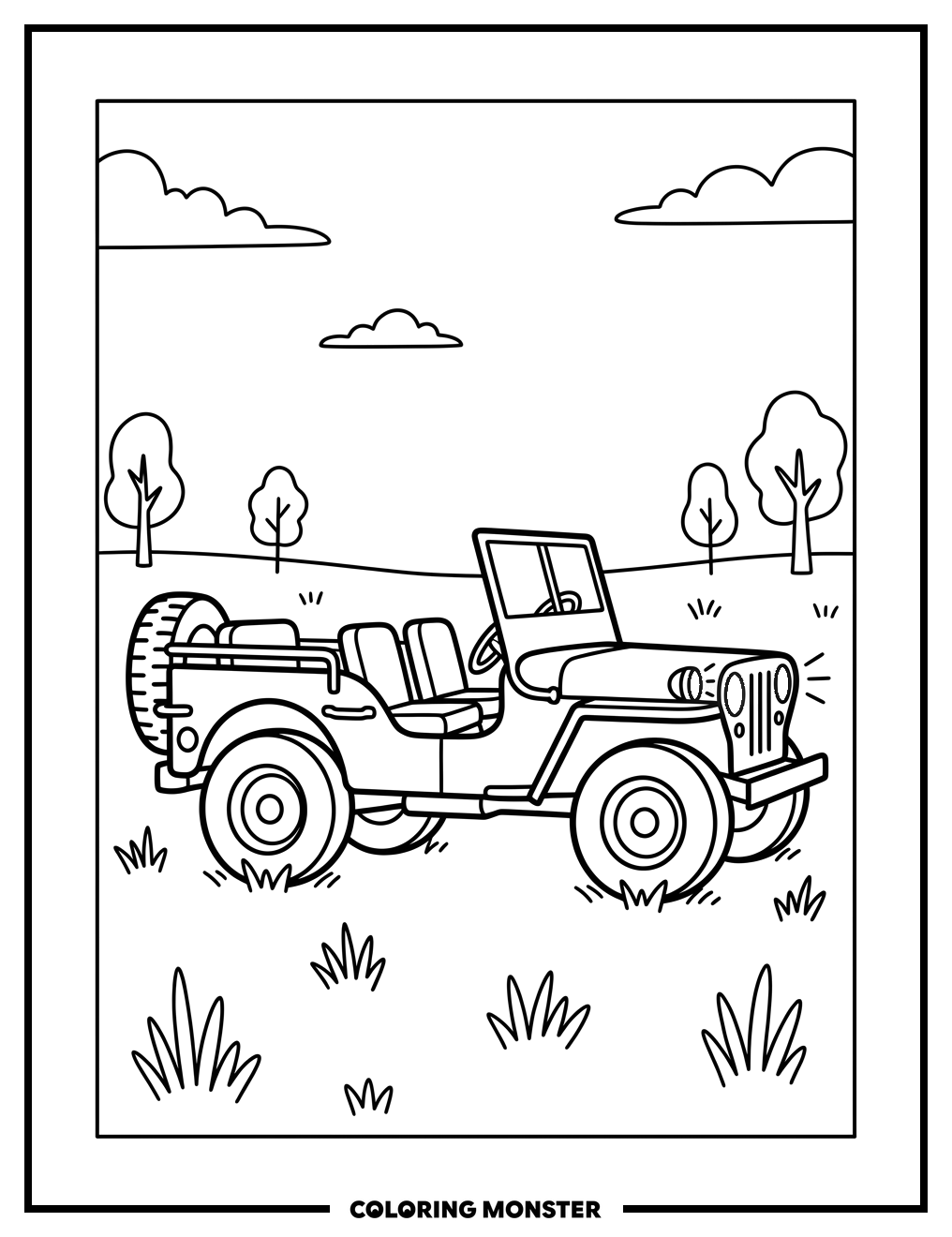 World War 2 Military Jeep Coloring Page