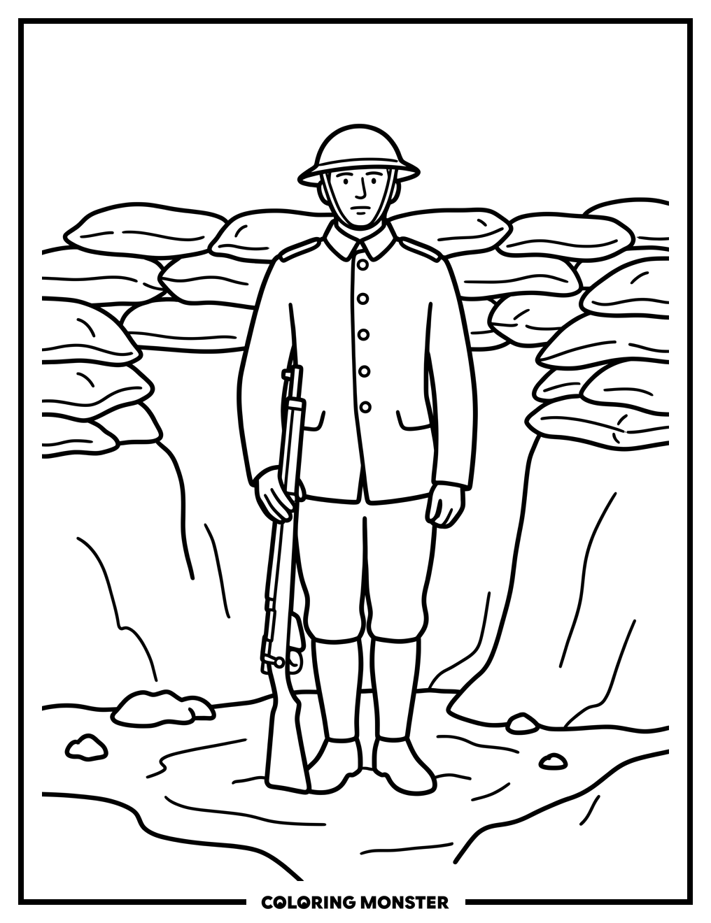 World War I Soldier in Trench Coloring Page