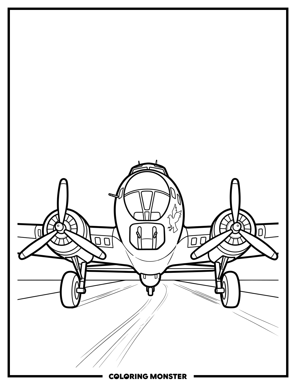 World War II Bomber on Airfield Coloring Page