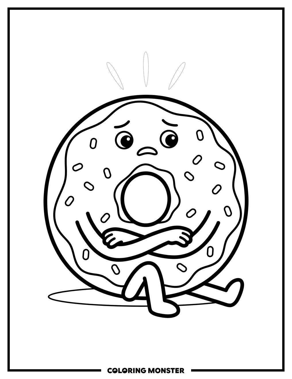 Worried Donut Character Coloring Page