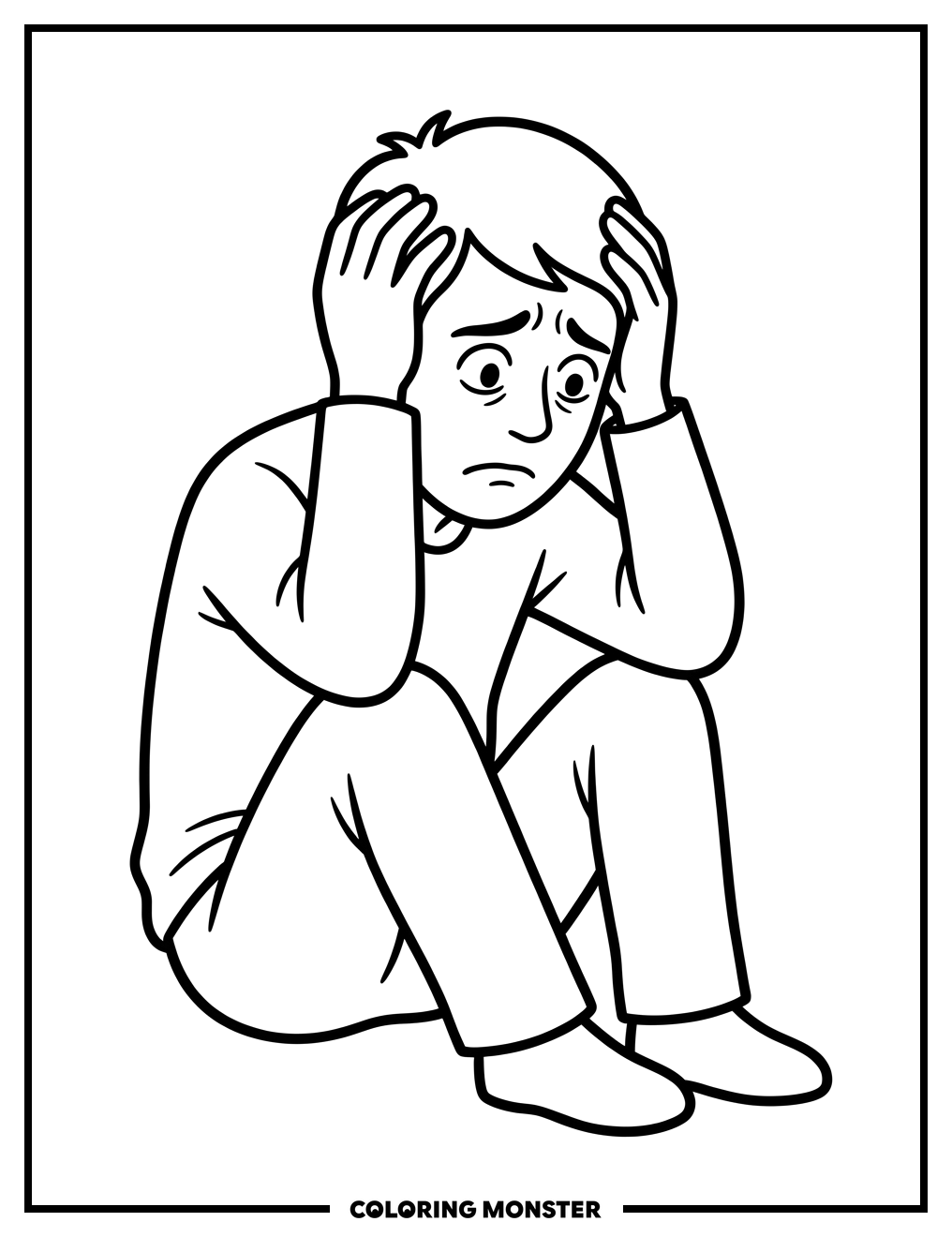 Worried Person Holding Head Coloring Page