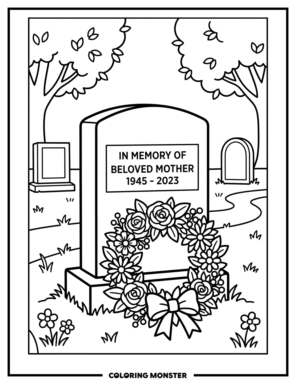 Wreath on Gravestone Coloring Page