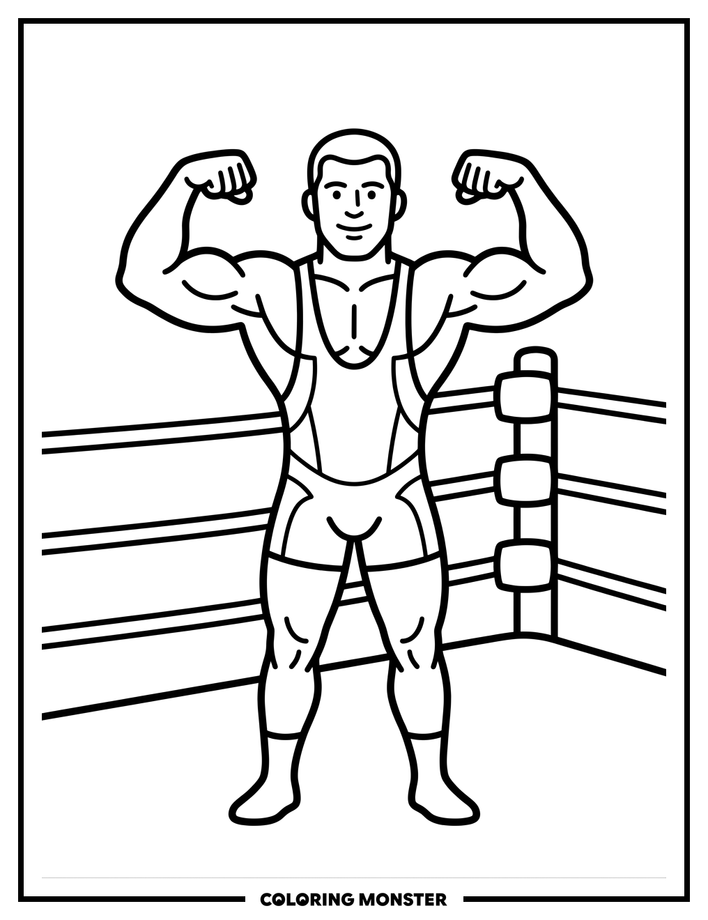 Wrestler Flexing in Boxing Ring Coloring Page