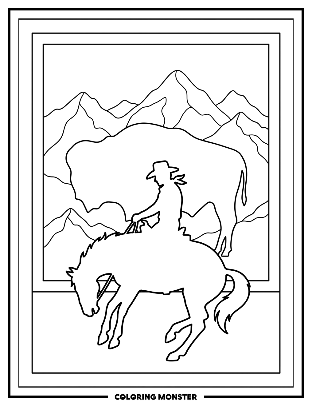 Wyoming Cowboy Silhouette Coloring Page