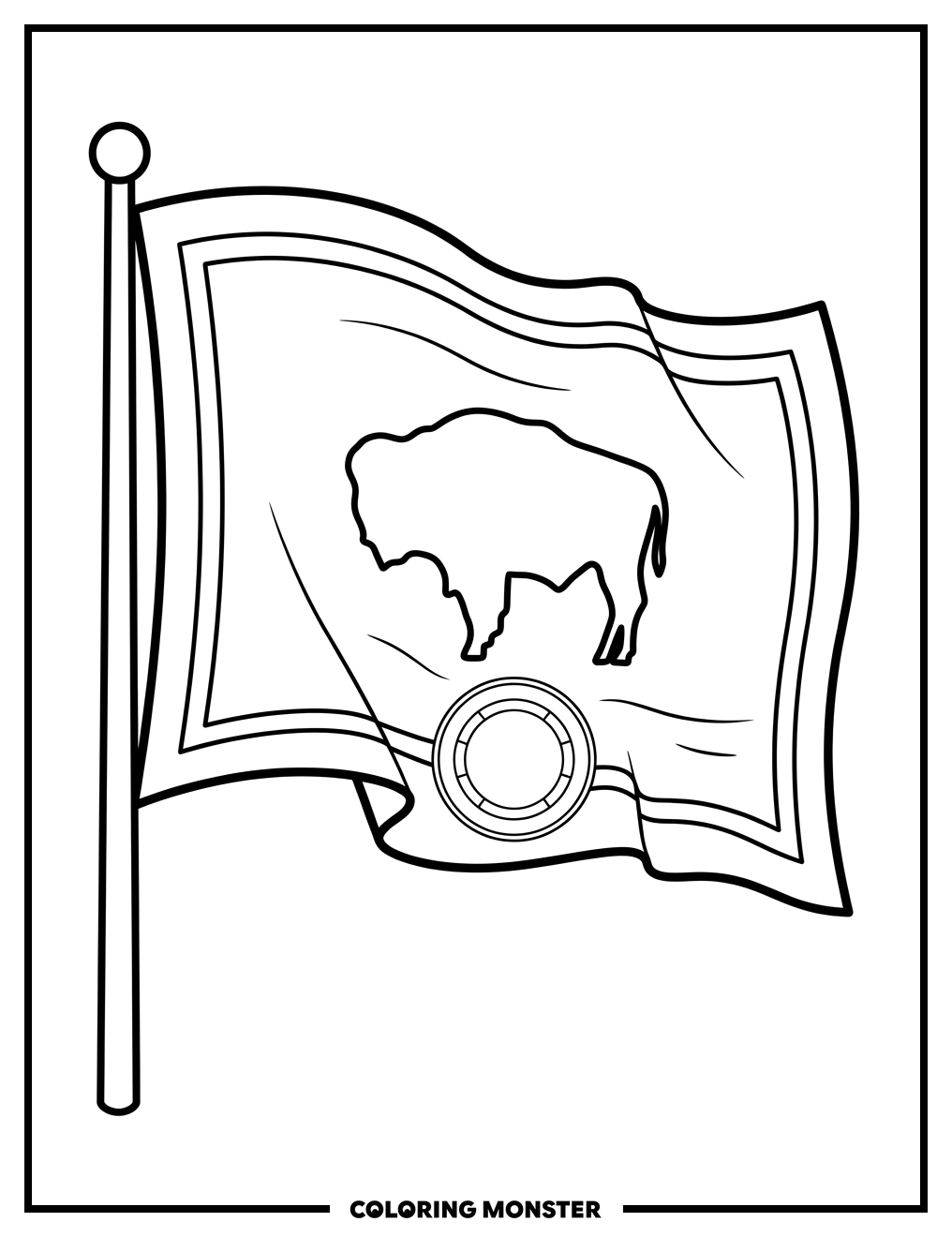 Wyoming State Flag Waving Coloring Page