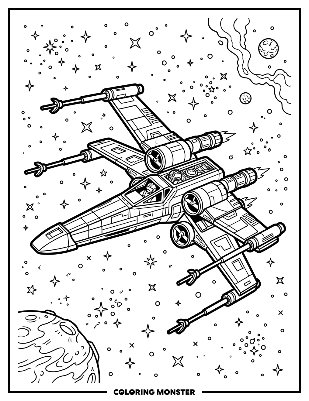 X-Wing Fighter Spaceship Coloring Page
