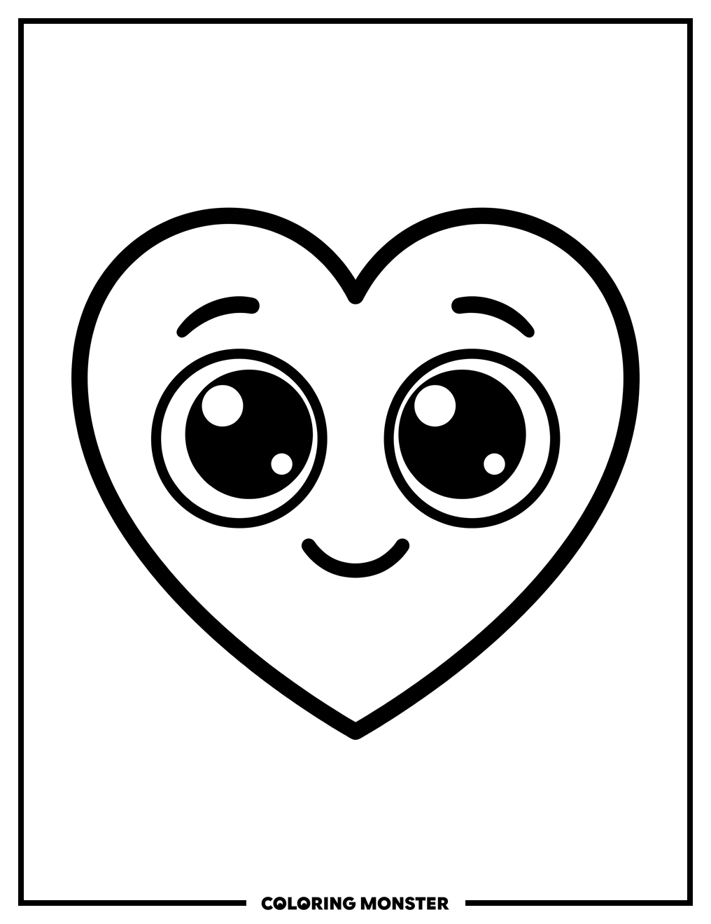 Yellow Heart With Big Eyes Coloring Page
