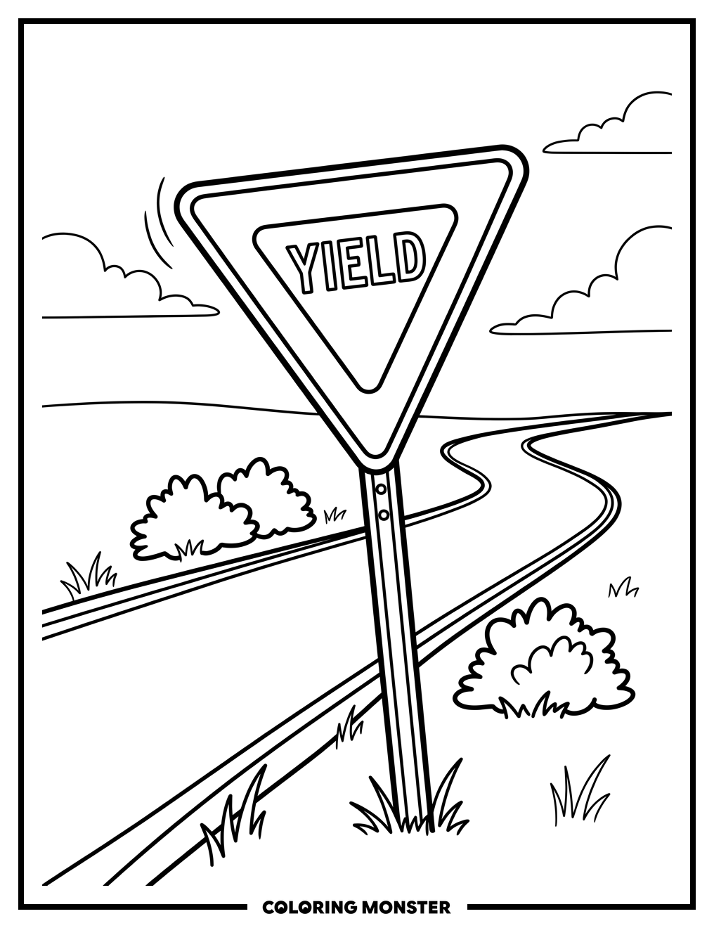 Yield Sign on Road Coloring Page