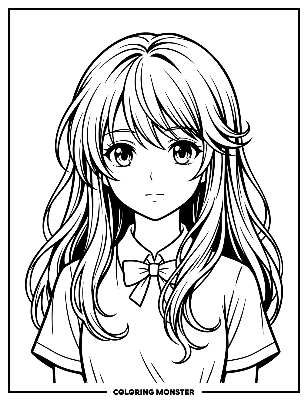 Young Anime Girl Portrait Coloring Page