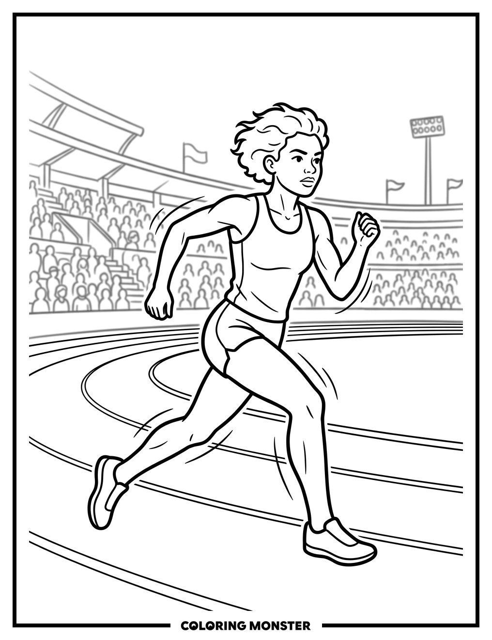 Young Athlete Running on Track Coloring Page