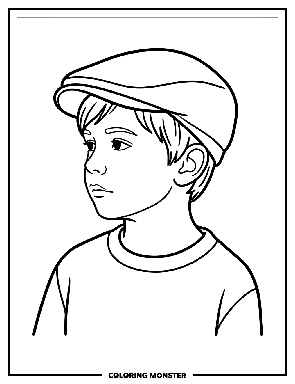 Young Boy in a Classic Hat Coloring Page