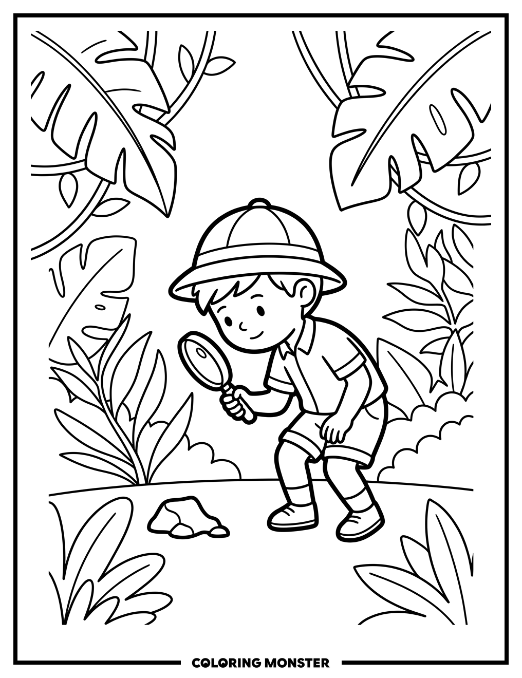 Young Explorer With Magnifying Glass Coloring Page