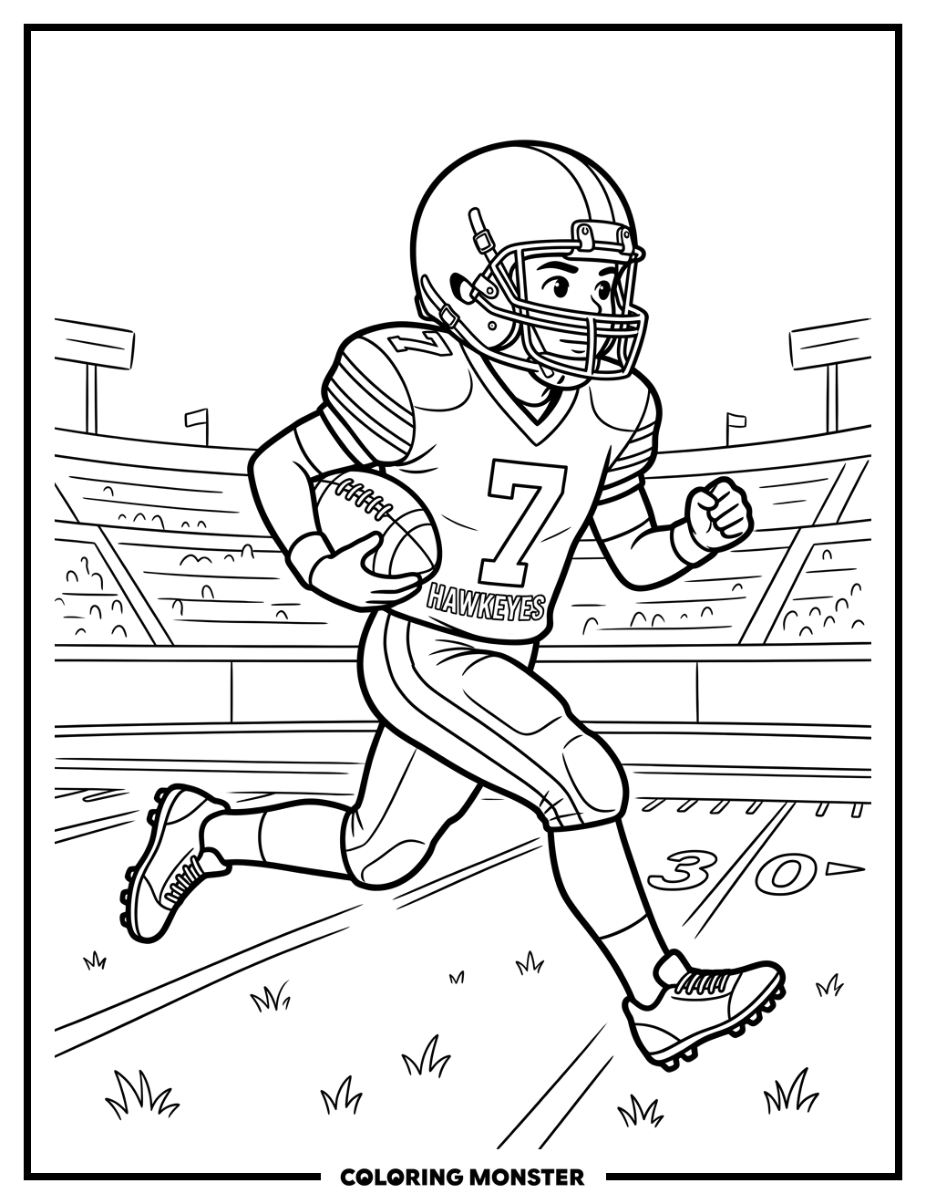 Young Football Player Running With Ball Coloring Page