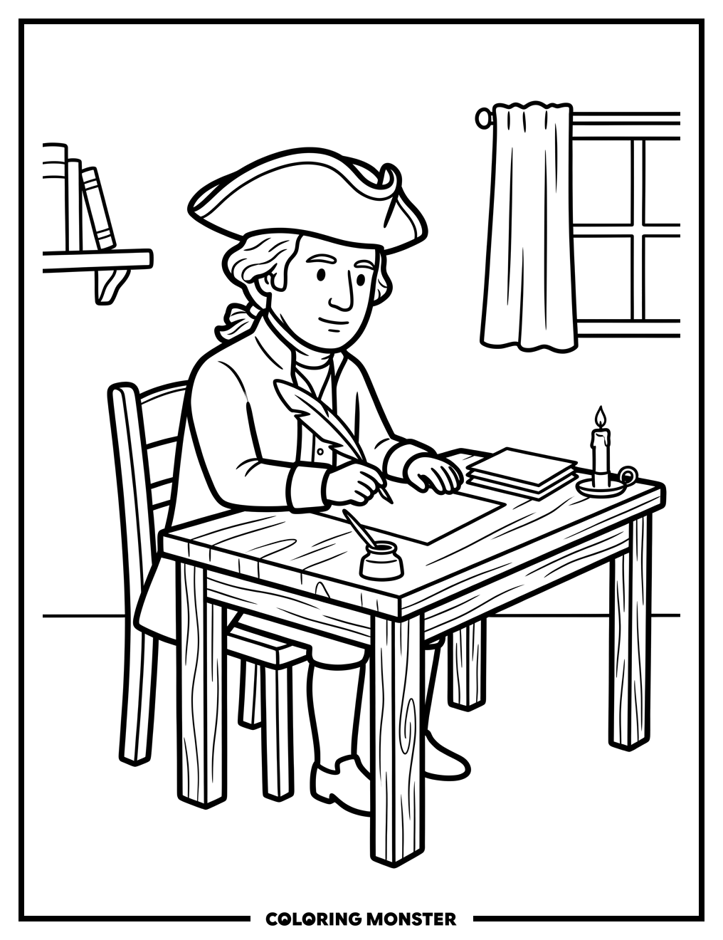 Young George Washington With Quill Coloring Page
