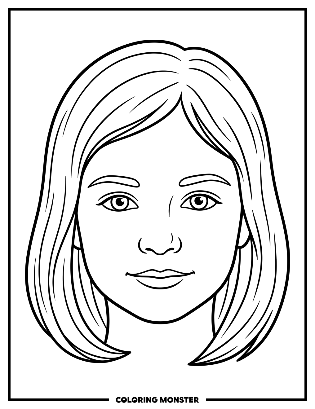 Young Girl's Kind Face Coloring Page