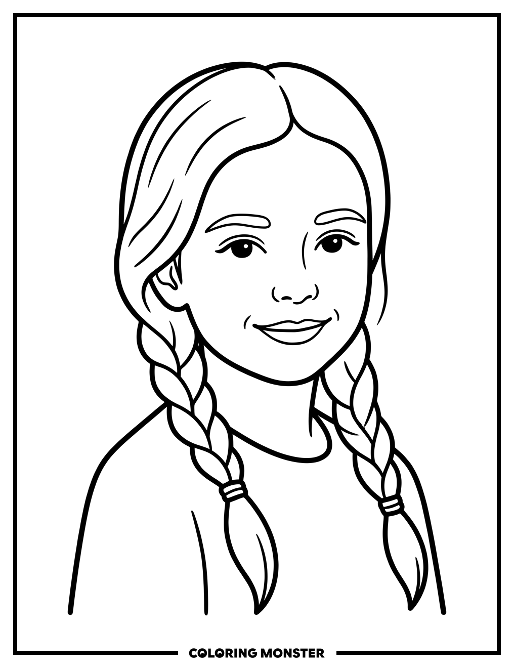 Young Girl With Braided Hair Coloring Page