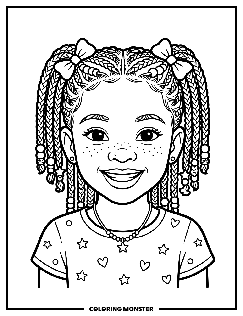 Young Girl With Braids Coloring Page