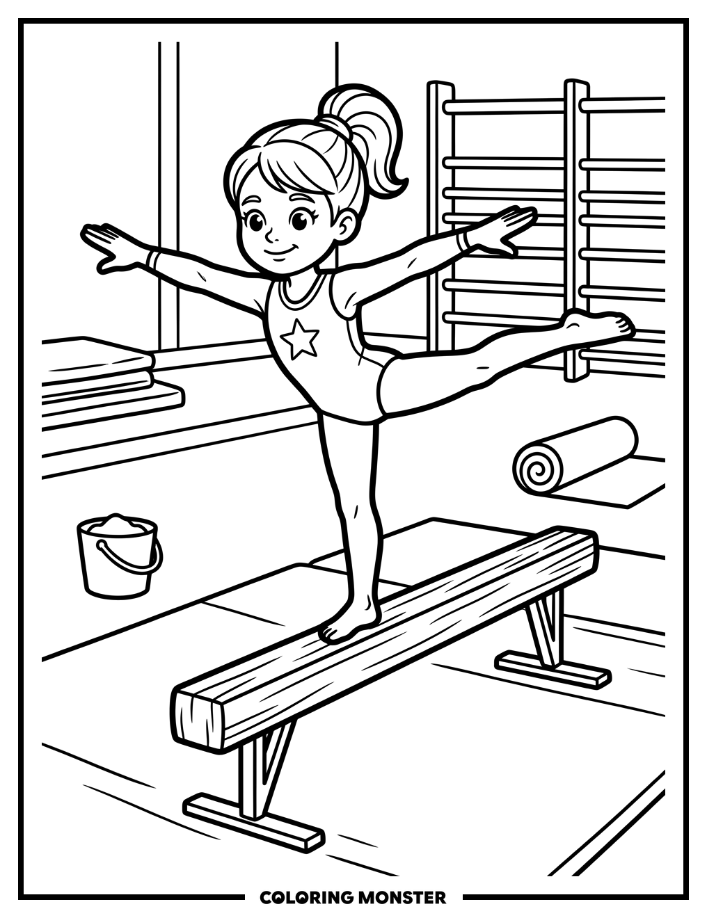 Young Gymnast on Balance Beam Coloring Page