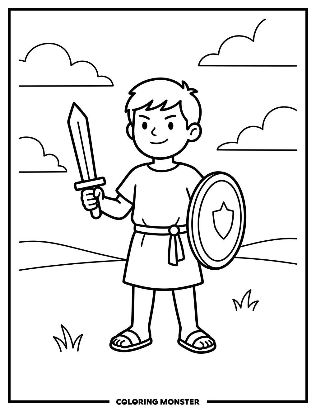 Young Knight With Toy Sword Coloring Page