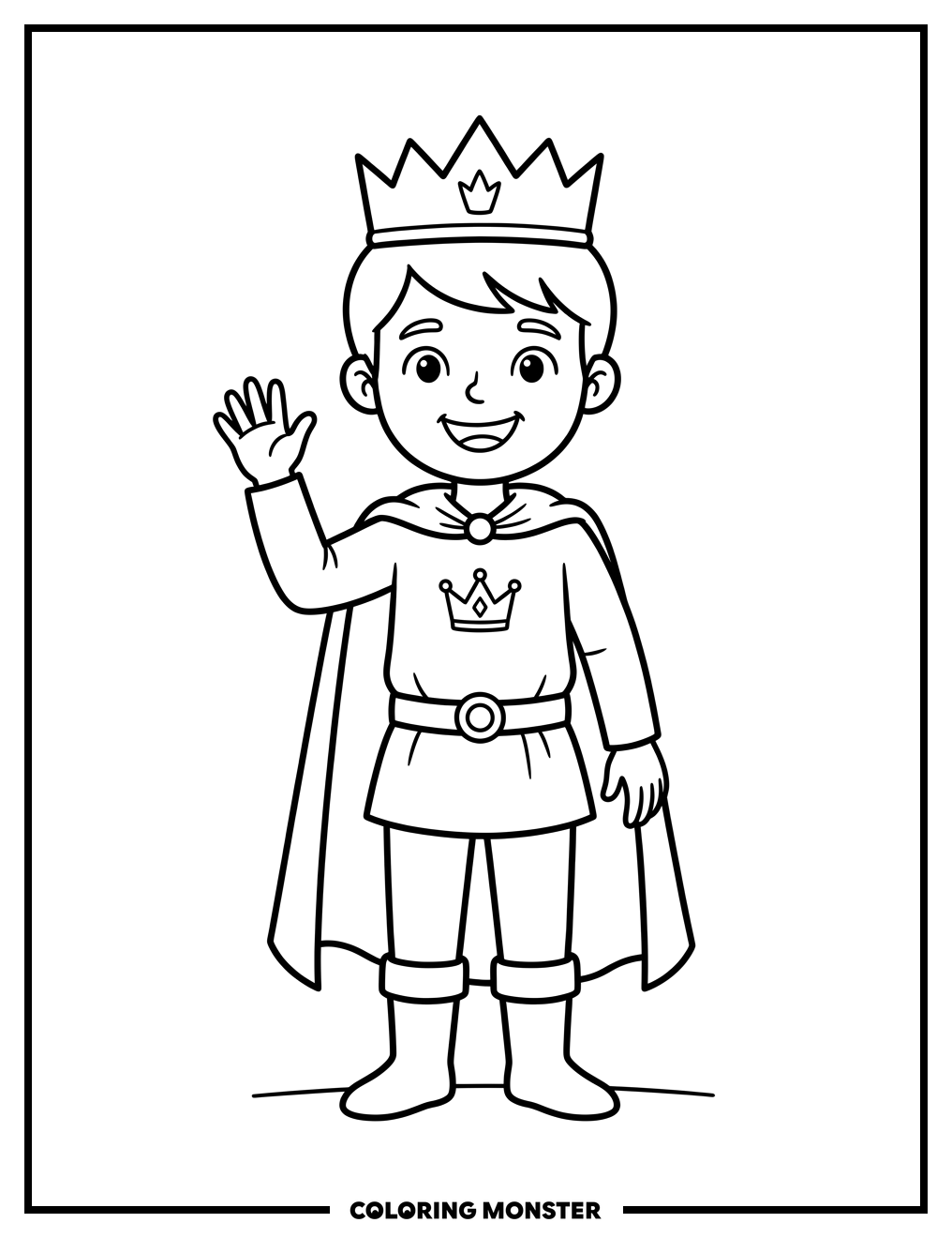 Young Prince Waving Hello Coloring Page