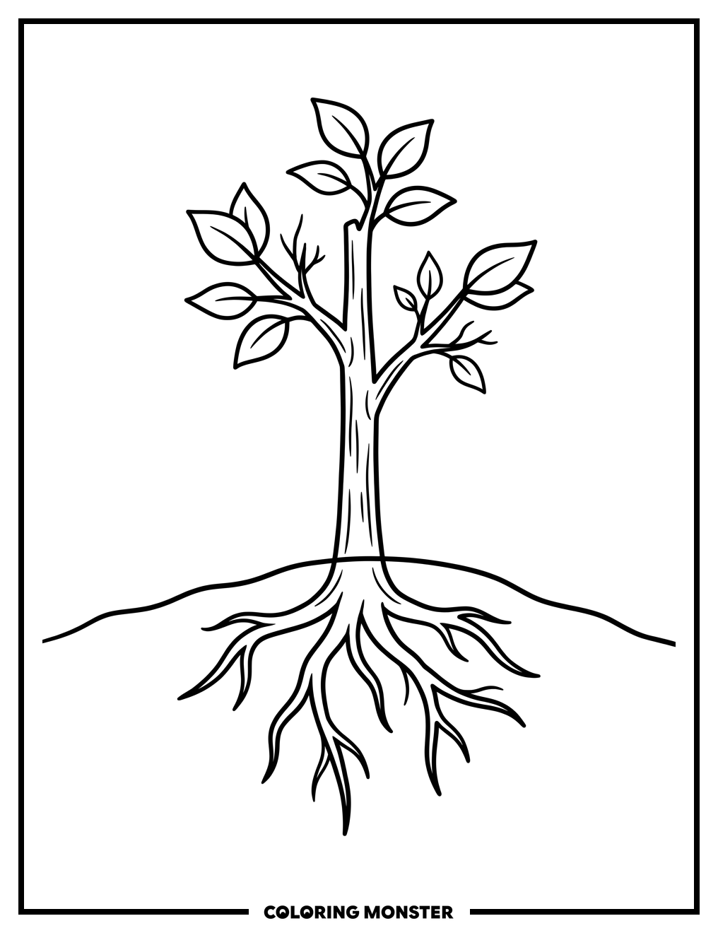 Young Sapling Tree With Visible Roots Coloring Page