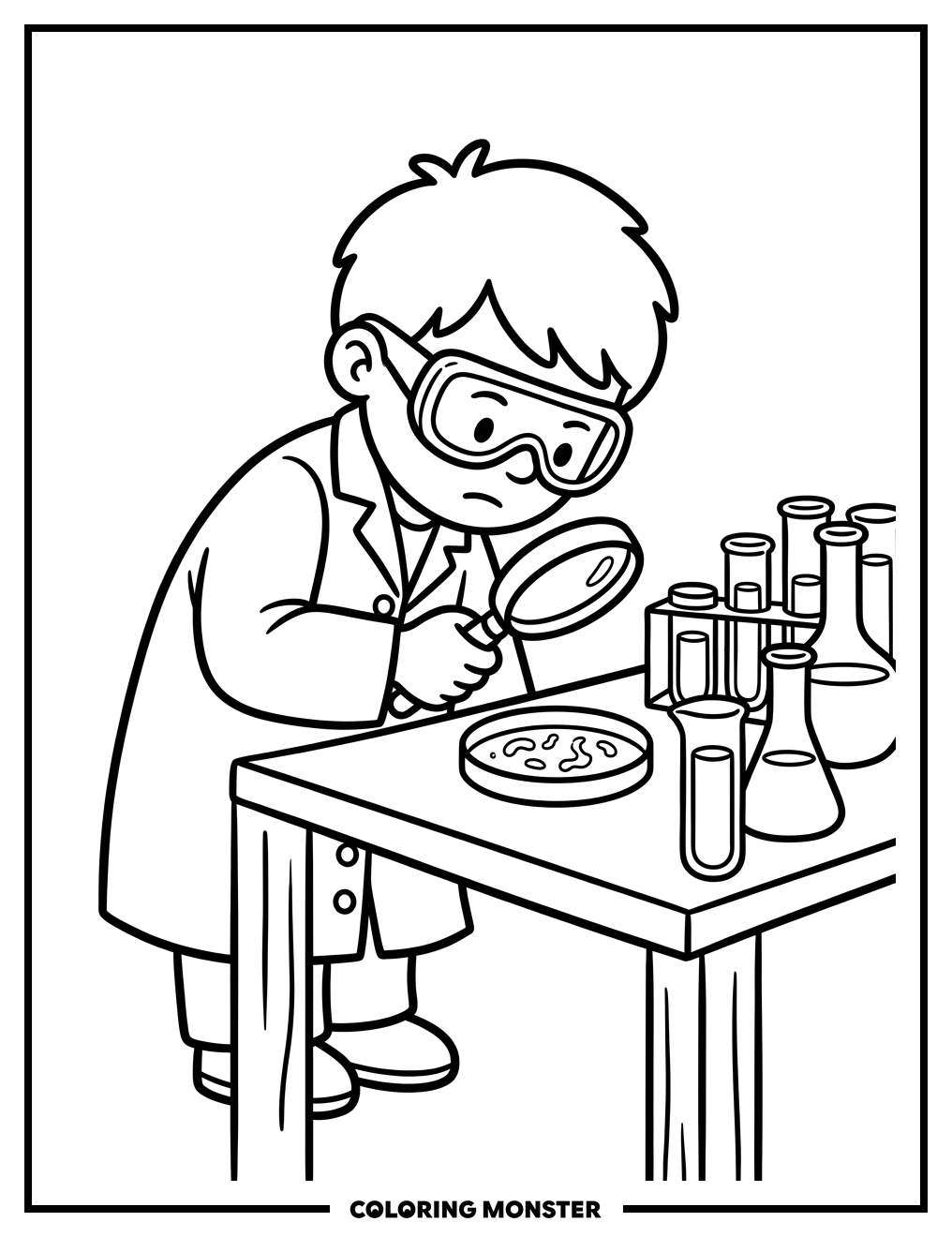 Young Scientist with Magnifying Glass Coloring Page