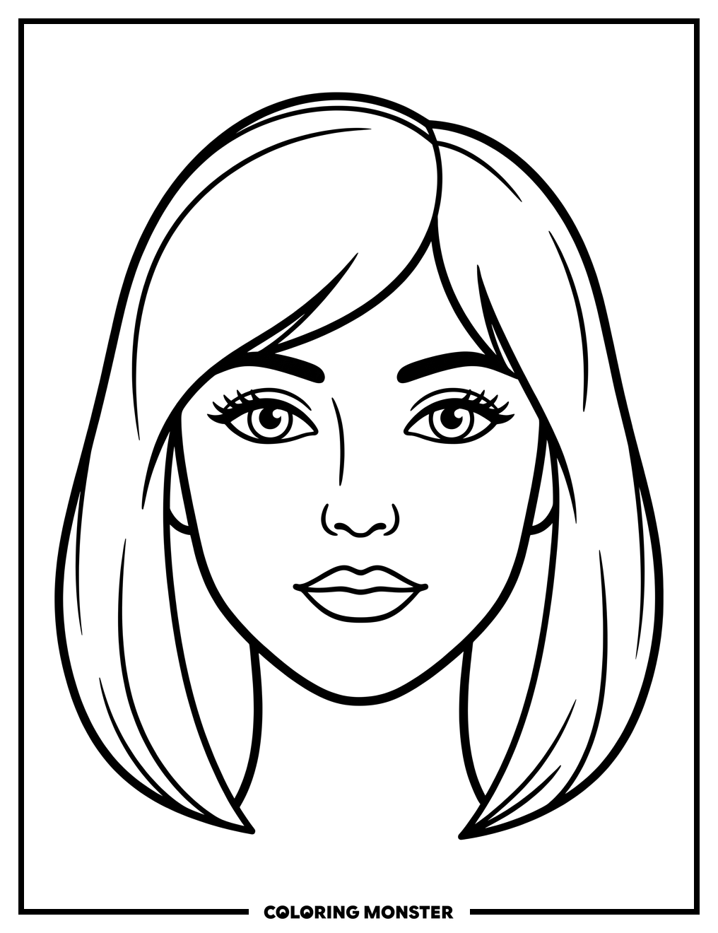 Young Woman's Face Outline Coloring Page