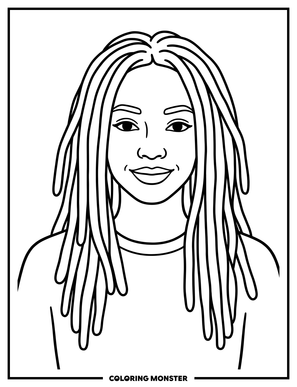 Young Woman With Dreadlocks Smiling Coloring Page