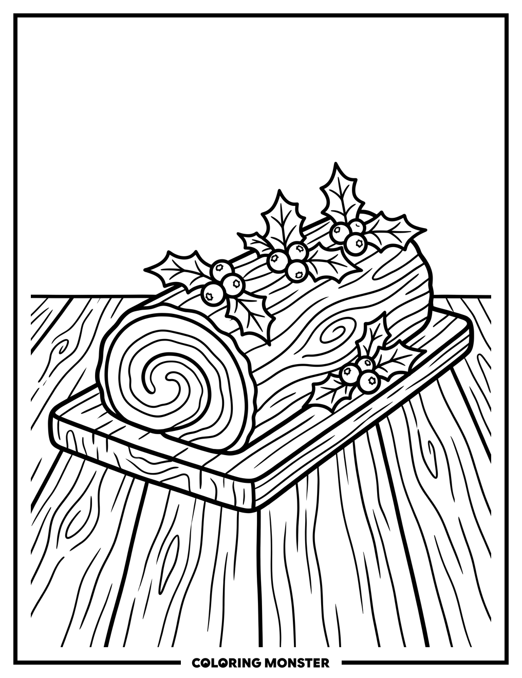 Yule Log Cake with Cranberries Coloring Page
